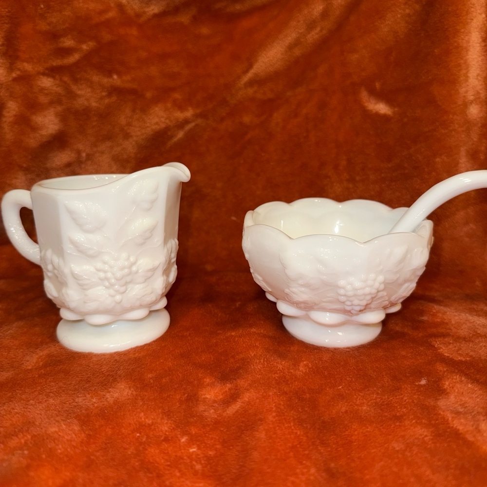 Vintage Westmoreland White Milk Glass Creamer and Sugar Bowl Set